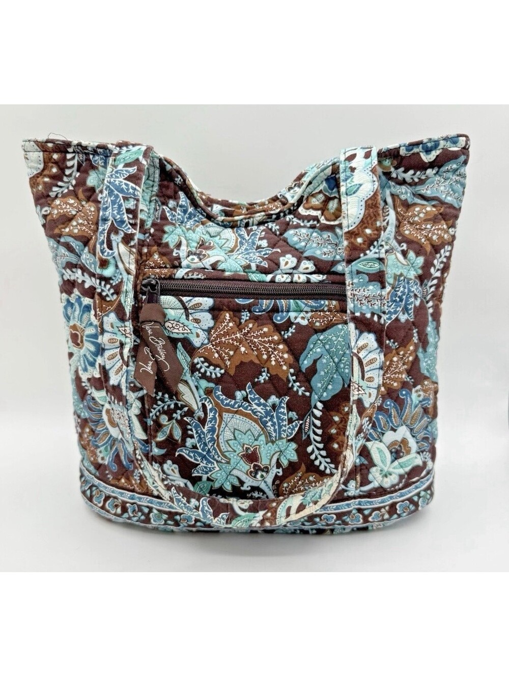 Vera Bradley Retired Java Blue Brown Snap Top Tote Bag Vtg Medium